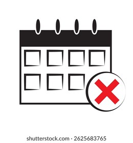 Cancelled Date Icon with Red Cross Mark