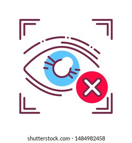Cancelled eye identification line icon. Access denied for user concept. Error, fraud. Biometric security element. Sign for web page, mobile app, banner. Editable stroke.