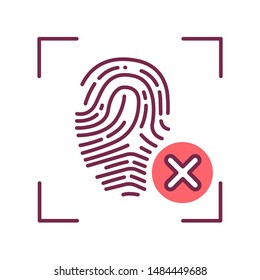 Cancelled fingerprint line icon. Access denied for user concept. Error, fraud. Biometric security element. Sign for web page, mobile app, banner. Editable stroke.