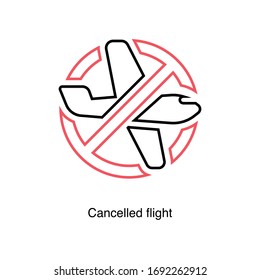 Cancelled flight icon vector on white background. Black icon illustration