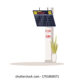 Cancelled flight information semi flat RGB color vector illustration. Covid caution. Delay for airplane during pandemic. Airport terminal info monitor isolated cartoon object on white background