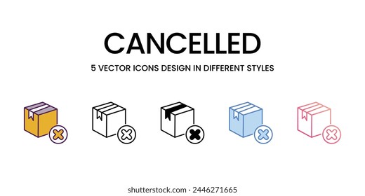 Cancelled icons set in different style vector stock illustration