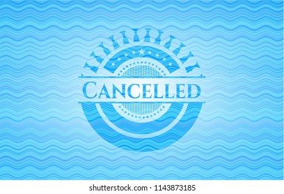 Cancelled light blue water wave style emblem.