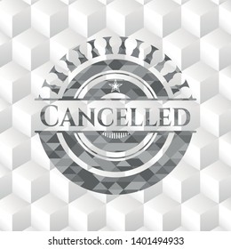Cancelled realistic grey emblem with cube white background