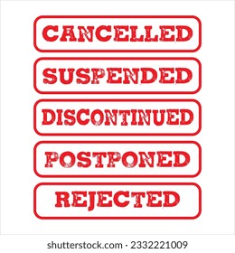 CANCELACIÓN DE GOMA. CAMPOS DE GOMA DE MENSAJE NEGATIVO. IMAGEN DEL VECTOR DEL SELLO DE GOMA CANCELADA.