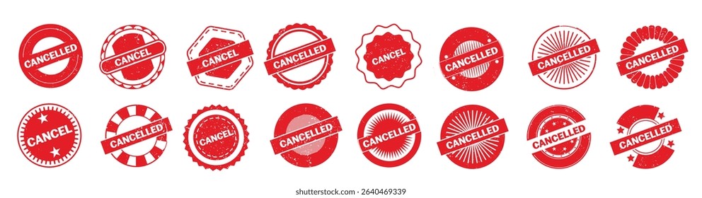 Cancelled stamp with grunge. Set of cancel badges
