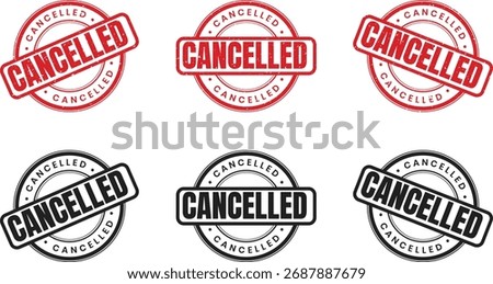Cancelled Stamp Icon Set – Red and Black Round Label Vector Illustration