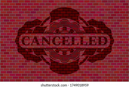 Texto cancelado dentro del emblema de la pared de ladrillos rojos. Los mosaicos son un exquisito fondo. Ilustración. 