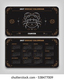 Cancer 2017 year zodiac calendar pocket size horizontal layout Double side black color design style vector concept illustration