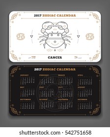 Cancer 2017 year zodiac calendar pocket size horizontal layout Double side white color design style vector concept illustration