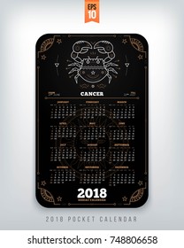 Cancer 2018 year zodiac calendar pocket size vertical layout Black color design style vector concept illustration.