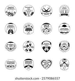 Cancer Advocacy Glyph Style Sticker Set 

