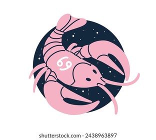 Cancer, astrological icon. Zodiac sign, horoscope symbol. Crab, esoteric celestial sticker, constellation, star sky. Mystic flat graphic vector illustration isolated on white background