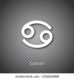 Cancer astrological symbol with shadow isolated on transparent background. Star sign for individual astrology horoscope. Zodiac calendar system, mystic birthday constellation vector illustration.