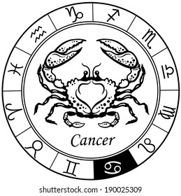 cancer astrological zodiac sign, black and white image 