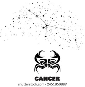 Cancer astrology constellation illustration, black and white
