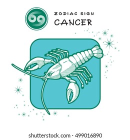 Cancer - Astrology Sign. Vector Icon of Zodiac Symbol. Traditional Illustration of Beautiful Crayfish in Graphic Style.