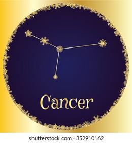 Cancer. Astrology sign. Vector zodiac. Gold snowflakes 