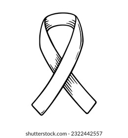 Cancer awareness day. Ribbon as female cancer awareness symbol. Sketch vector illustration isolated in white background