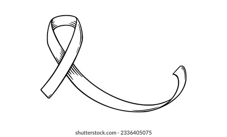 Cancer awareness day. Ribbon as female cancer awareness symbol. Sketch vector illustration isolated in white background