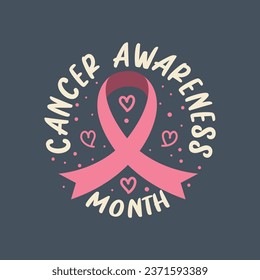 Cancer awareness month free hand lettering template with vector ribbon illustration. Cancer Awareness Month celebration poster, banner, flyer design