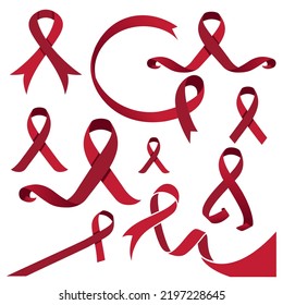 Cancer Awareness Month. Red Color Ribbon Isolated On white Background. Vector Design Template For Poster.