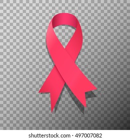 Cancer awareness pink ribbon on transparent background vector illustration