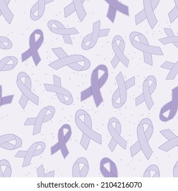 Cancer awareness purple, violet ribbons background. Seamless vector pattern.