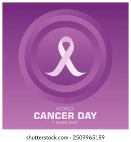 Cinta de conciencia del cáncer en un círculo. Día Mundial de Concienciación sobre el Cáncer, 4 de febrero. Concepto del Día Mundial contra el Cáncer. Ilustración vectorial plana.