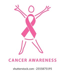 Cancer Awareness Ribbon with Figure Outline - Inspirational Symbol for Health Campaigns