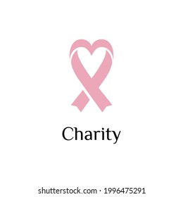 Cancer awareness Ribbon with heart for clinic hospital doctor logo design