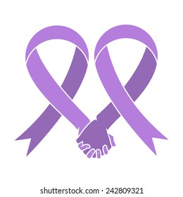 Cancer awareness ribbon, heart and hands together, world cancer day concept, vector illustration