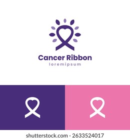 cancer awareness ribbon logo with growth leaf