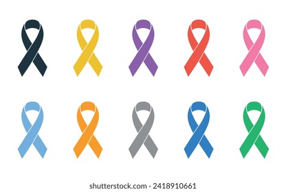 cancer awareness ribbons in various color icon set