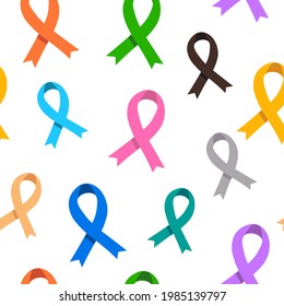 Cancer awareness seamless pattern with color ribbons. Vector illustration