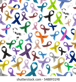 cancer awareness various color and shiny ribbons for help seamless pattern eps10