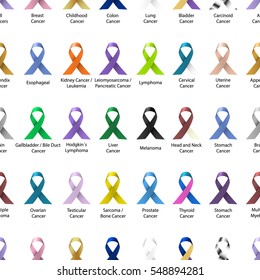 cancer awareness various color and shiny ribbons for help in lines pattern eps10