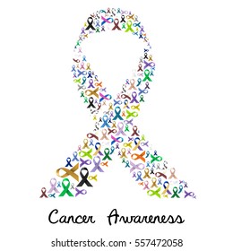 cancer awareness various color and shiny ribbons for help like a big colorful ribbon eps10