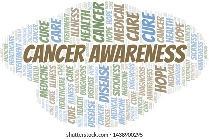 Cancer Awareness word cloud. Vector made with text only.