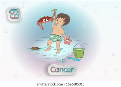 Cancer. Baby Zodiac. Vector illustration of the zodiac signs, astrology.