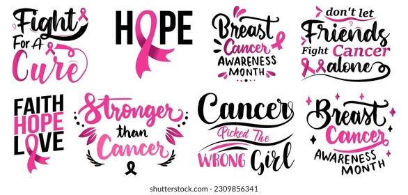 Cancer calligraphy with pink ribbon. Hope, stronger than cancer