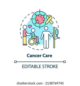 Cancer care concept icon. Oncology treatment. Medical center service abstract idea thin line illustration. Isolated outline drawing. Editable stroke. Arial, Myriad Pro-Bold fonts used