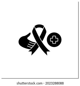 Cancer care glyph icon. Protection from cancer. Necessary examination. Timely doctor visiting. Health screening. Woman health concept.Filled flat sign. Isolated silhouette vector illustration