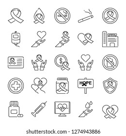 Cancer care icons pack. Isolated cancer care symbols collection. Graphic icons element