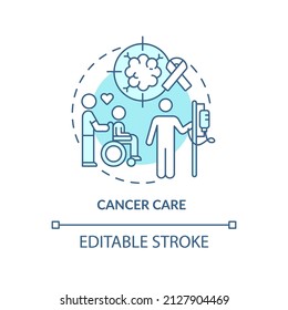 Cancer care turquoise concept icon. Oncology treatment. Medical center service abstract idea thin line illustration. Isolated outline drawing. Editable stroke. Arial, Myriad Pro-Bold fonts used