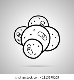 Cancer cell with core, simple black icon with shadow