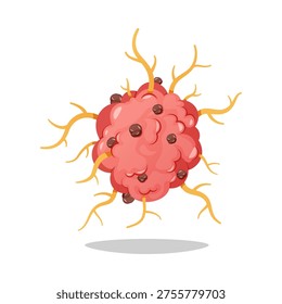 Cancer cell vector, tumor disease isolated on white background.