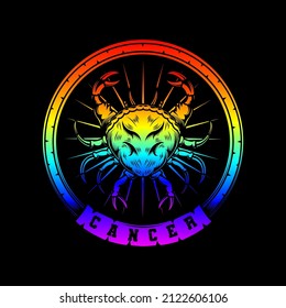 Cancer character vintage neon style illustration