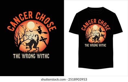 Cancer chose the wrong with t- shirt design. Halloween T-Shirt Design. Halloween Vector Graphic. Halloween T-Shirt illustration. Horns head devil t-shirt design.