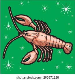 cancer with claws. Zodiac sign - Cancer. Vector illustration. Colored. Green background